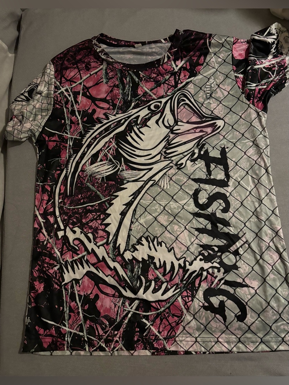 Fishing pink camo shirt Size M
